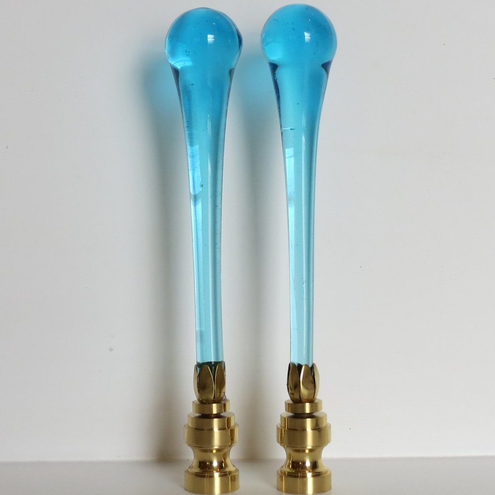 JUST SOLD! Blue Murano Handblown Lamp Finials, Pair